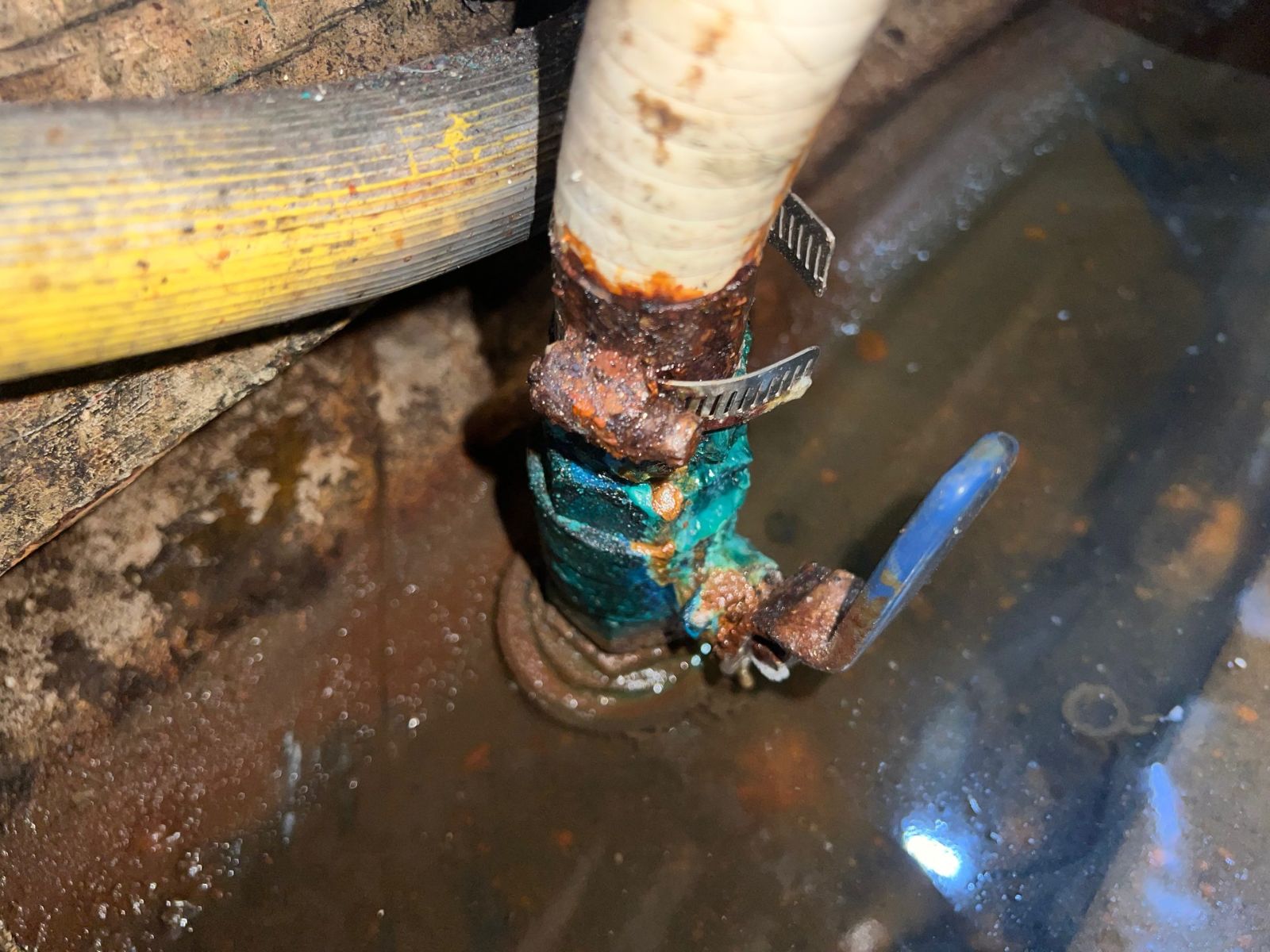 Heavily corroded valve and clamps