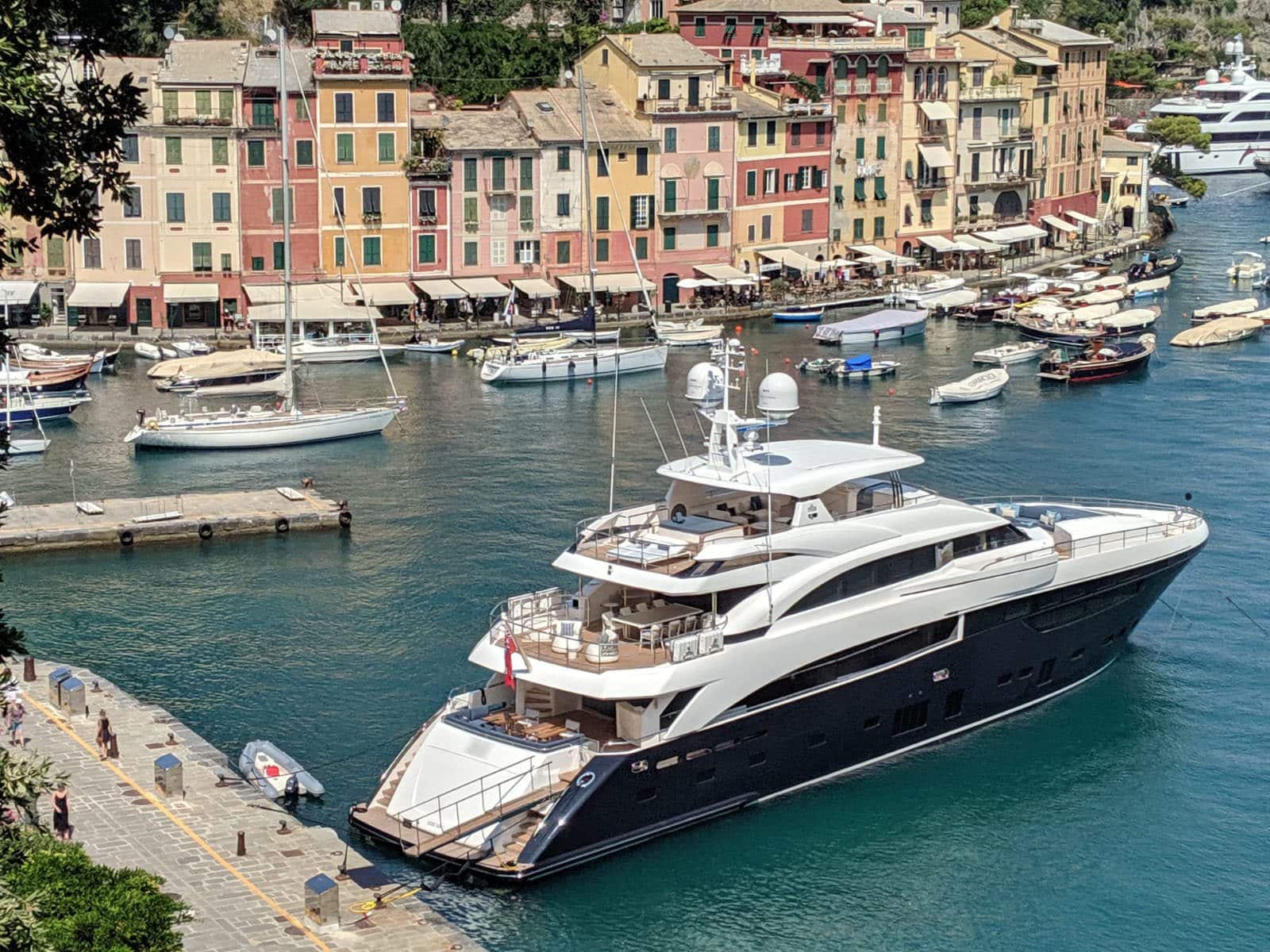 Superyacht moored in Portofino harbour
